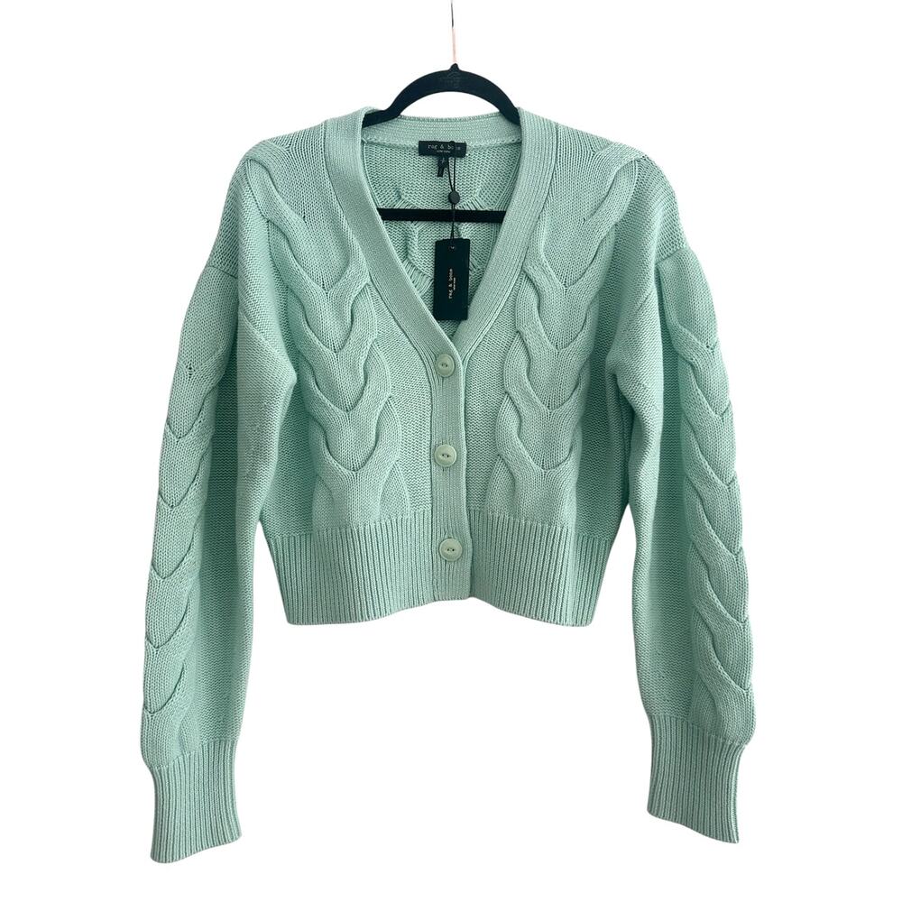 Rag & Bone Mint Green Taylor Cable knit Cropped Cashmere Summer Sweater Small